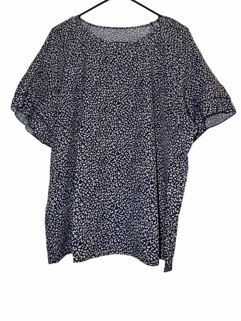 Navy and White Printed Flutter Sleeve Blouse